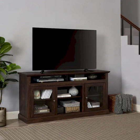 Modern TV Stand Media Stand Modern Entertainment Console for TV Up to 65 with Glass Door Open and Closed Storage Space