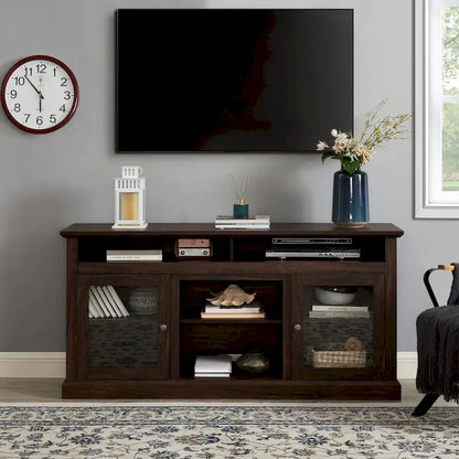 Modern TV Stand Media Stand Modern Entertainment Console for TV Up to 65 with Glass Door Open and Closed Storage Space