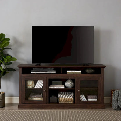 Modern TV Stand Media Stand Modern Entertainment Console for TV Up to 65 with Glass Door Open and Closed Storage Space