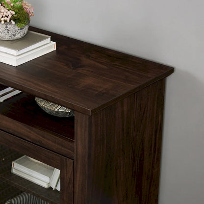 Modern TV Stand Media Stand Modern Entertainment Console for TV Up to 65 with Glass Door Open and Closed Storage Space