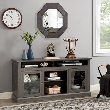 Modern TV Stand Media Stand Modern Entertainment Console for TV Up to 65 with Glass Door Open and Closed Storage Space