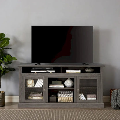 Modern TV Stand Media Stand Modern Entertainment Console for TV Up to 65 with Glass Door Open and Closed Storage Space