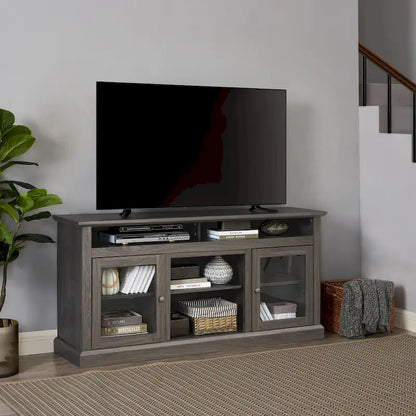 Modern TV Stand Media Stand Modern Entertainment Console for TV Up to 65 with Glass Door Open and Closed Storage Space