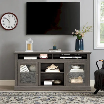 Modern TV Stand Media Stand Modern Entertainment Console for TV Up to 65 with Glass Door Open and Closed Storage Space