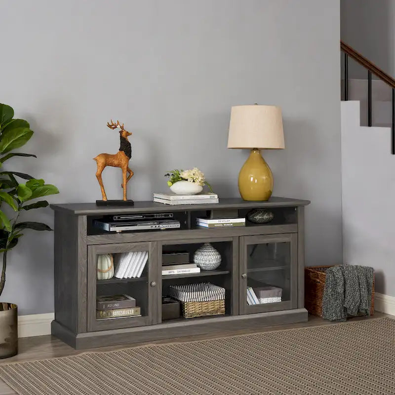 Modern TV Stand Media Stand Modern Entertainment Console for TV Up to 65 with Glass Door Open and Closed Storage Space