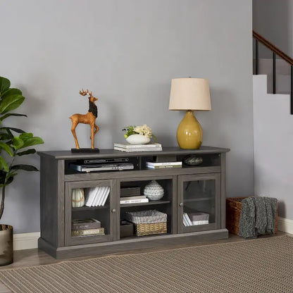 Modern TV Stand Media Stand Modern Entertainment Console for TV Up to 65 with Glass Door Open and Closed Storage Space