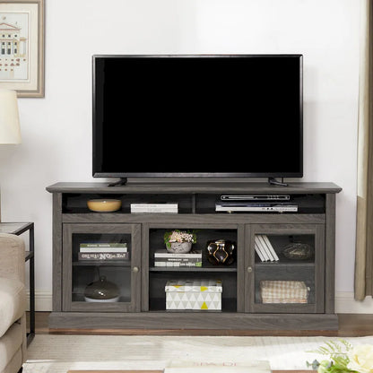 Modern TV Stand Media Stand Modern Entertainment Console for TV Up to 65 with Glass Door Open and Closed Storage Space