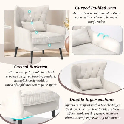 Velvet Accent Chair Comfy Oversized Reading For Living Room(Set of 2)