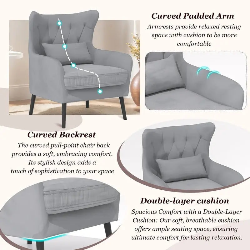 Velvet Accent Chair Comfy Oversized Reading For Living Room(Set of 2)