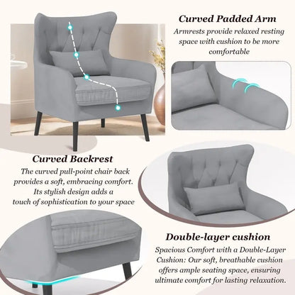 Velvet Accent Chair Comfy Oversized Reading For Living Room(Set of 2)