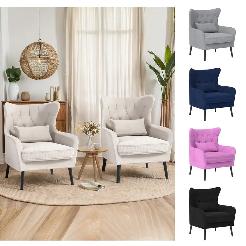 Velvet Accent Chair Comfy Oversized Reading For Living Room(Set of 2)