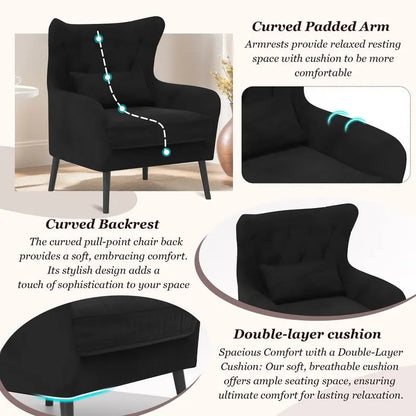 Velvet Accent Chair Comfy Oversized Reading For Living Room(Set of 2)