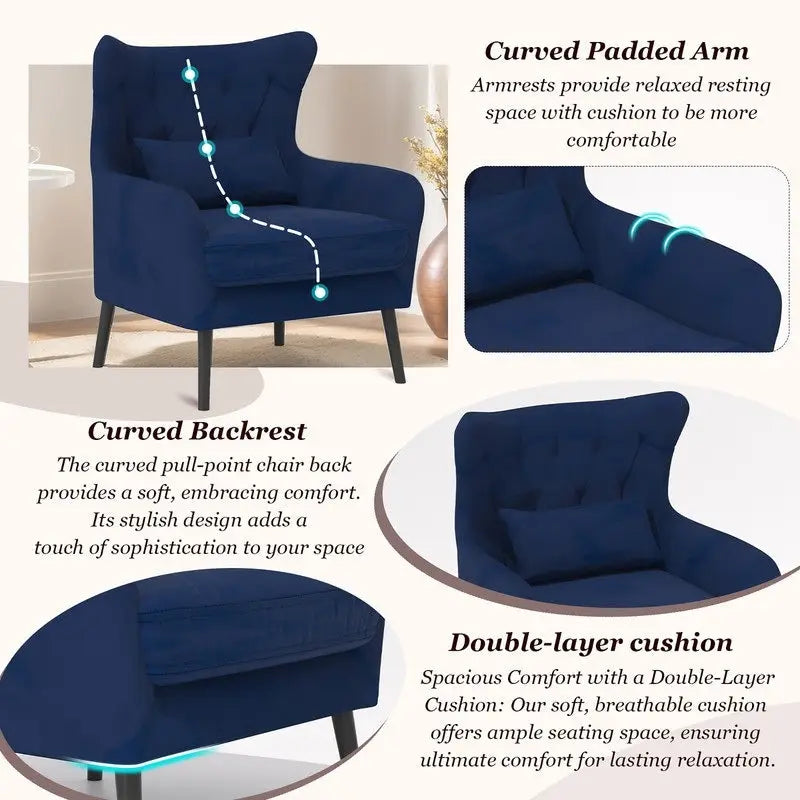 Velvet Accent Chair Comfy Oversized Reading For Living Room(Set of 2)