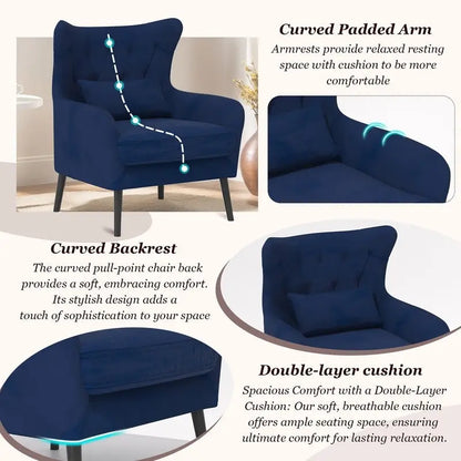 Velvet Accent Chair Comfy Oversized Reading For Living Room(Set of 2)