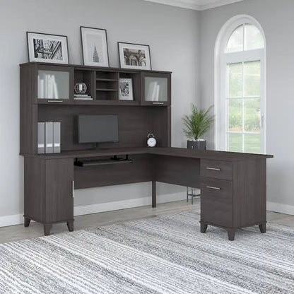 Bush Furniture Somerset 72W L Shaped Desk with Storage Hutch