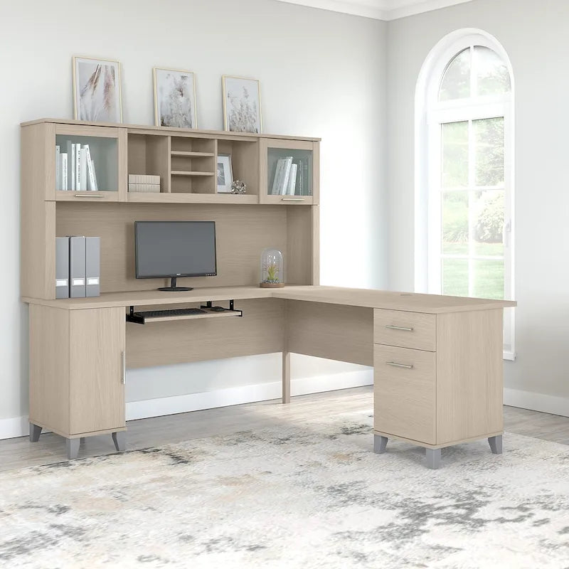 Bush Furniture Somerset 72W L Shaped Desk with Storage Hutch