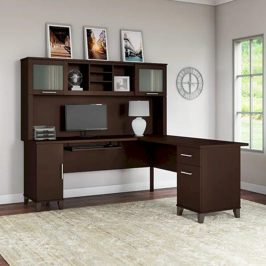 Bush Furniture Somerset 72W L Shaped Desk with Storage Hutch