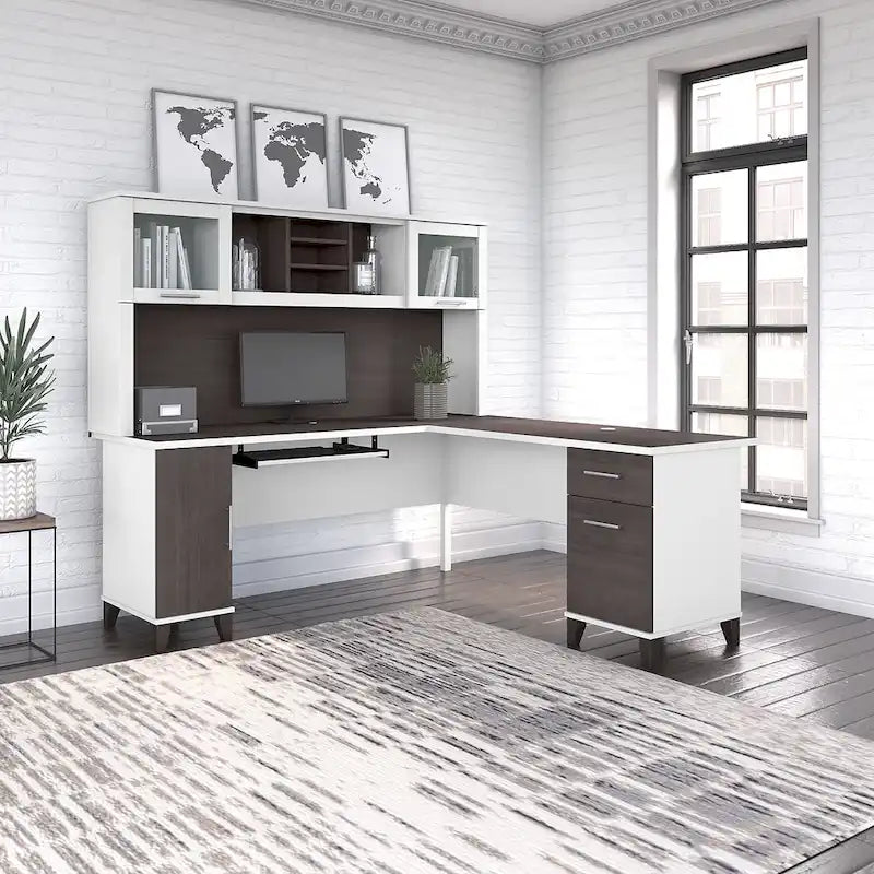 Bush Furniture Somerset 72W L Shaped Desk with Storage Hutch