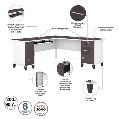 Bush Furniture Somerset 72W L Shaped Desk with Storage Hutch