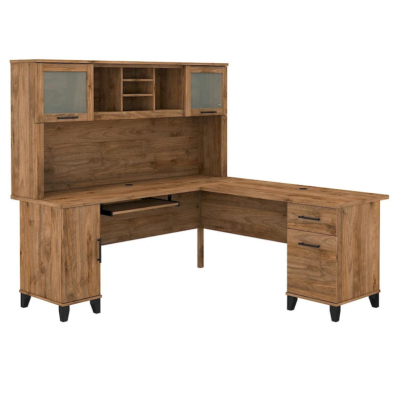 Bush Furniture Somerset 72W L Shaped Desk with Storage Hutch