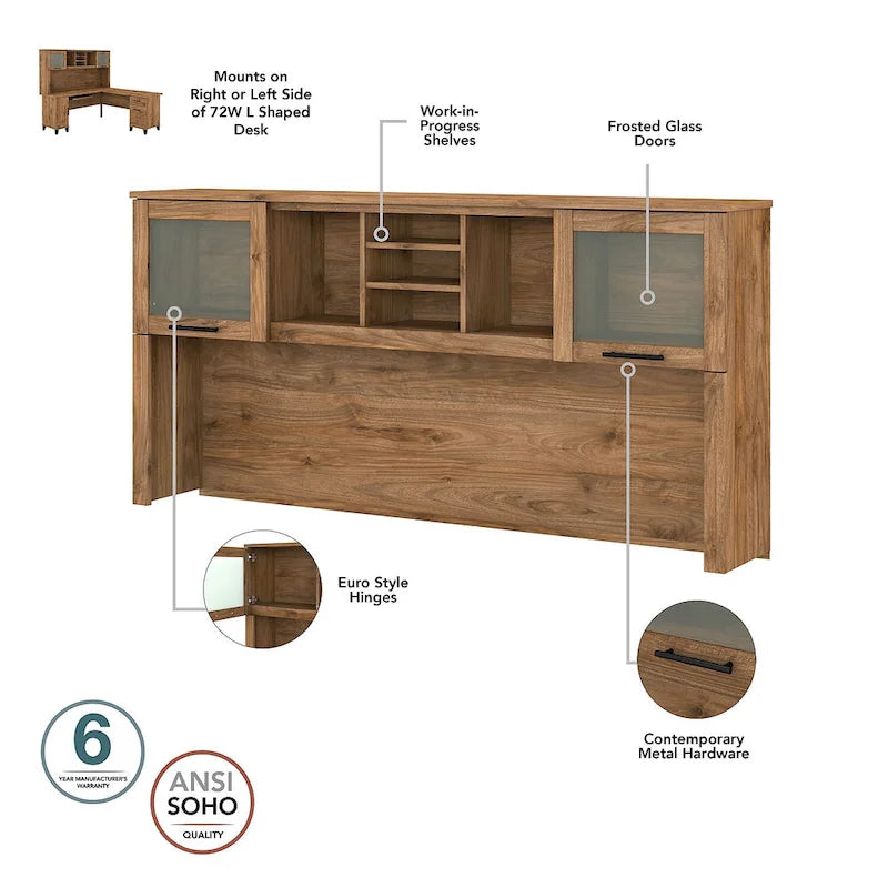 Bush Furniture Somerset 72W L Shaped Desk with Storage Hutch