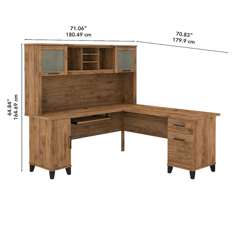 Bush Furniture Somerset 72W L Shaped Desk with Storage Hutch
