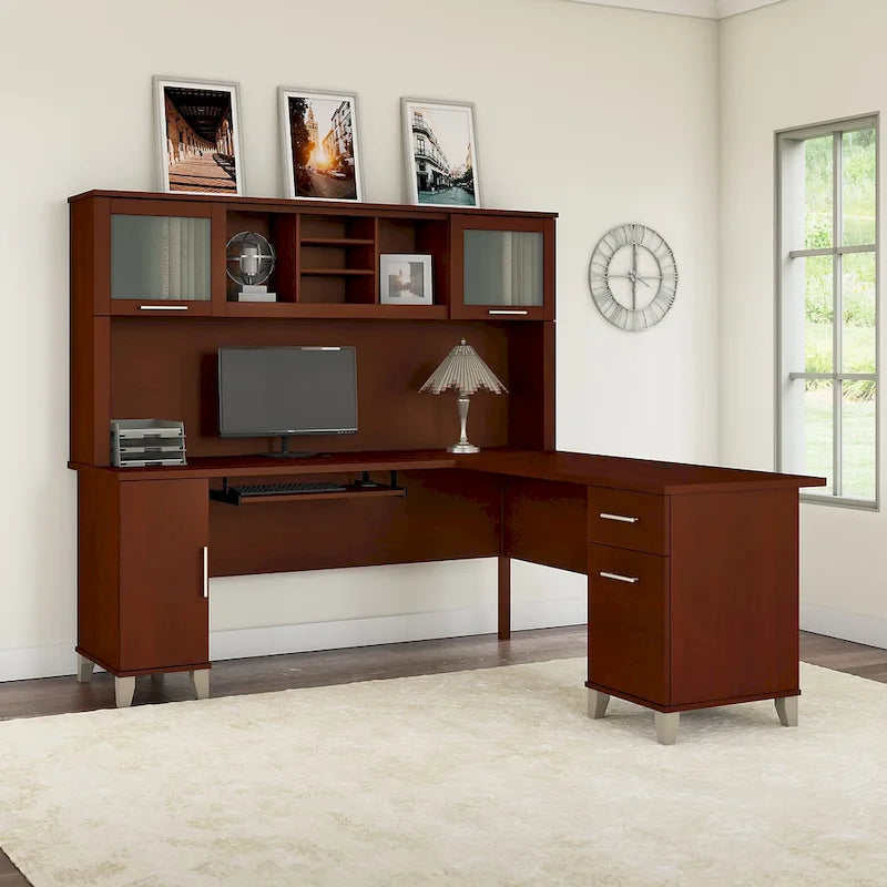 Bush Furniture Somerset 72W L Shaped Desk with Storage Hutch