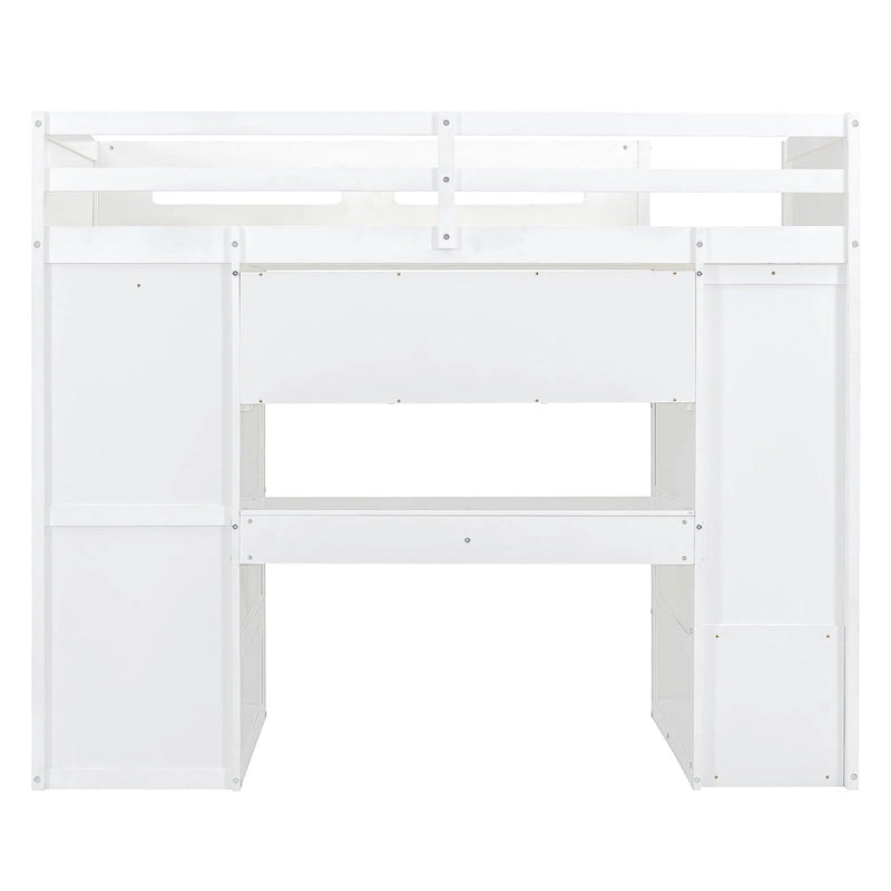 Twin Size Loft Bed with Desk, Wardrobes, 4 Drawers and 4 Shelves