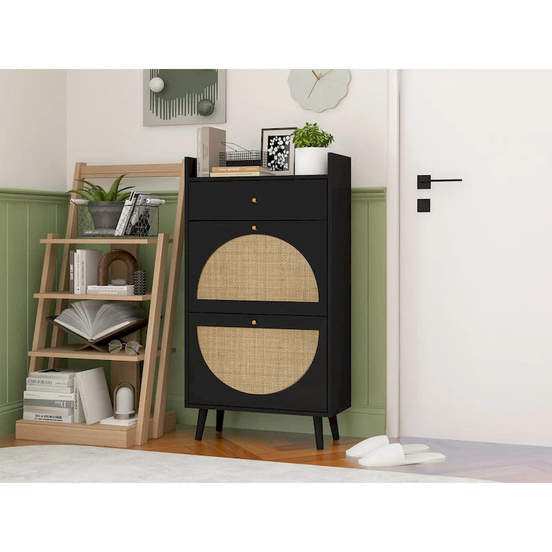 Rattan, Allen 2 door 1 drawer cabinet, shoe rack, double layer, suitable for entrance