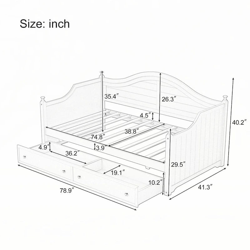 Twin Size Wood Daybed with Drawers