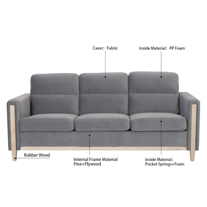 Larb Modern Solid Wood Three-Seater Sofa Couch by Christopher Knight Home
