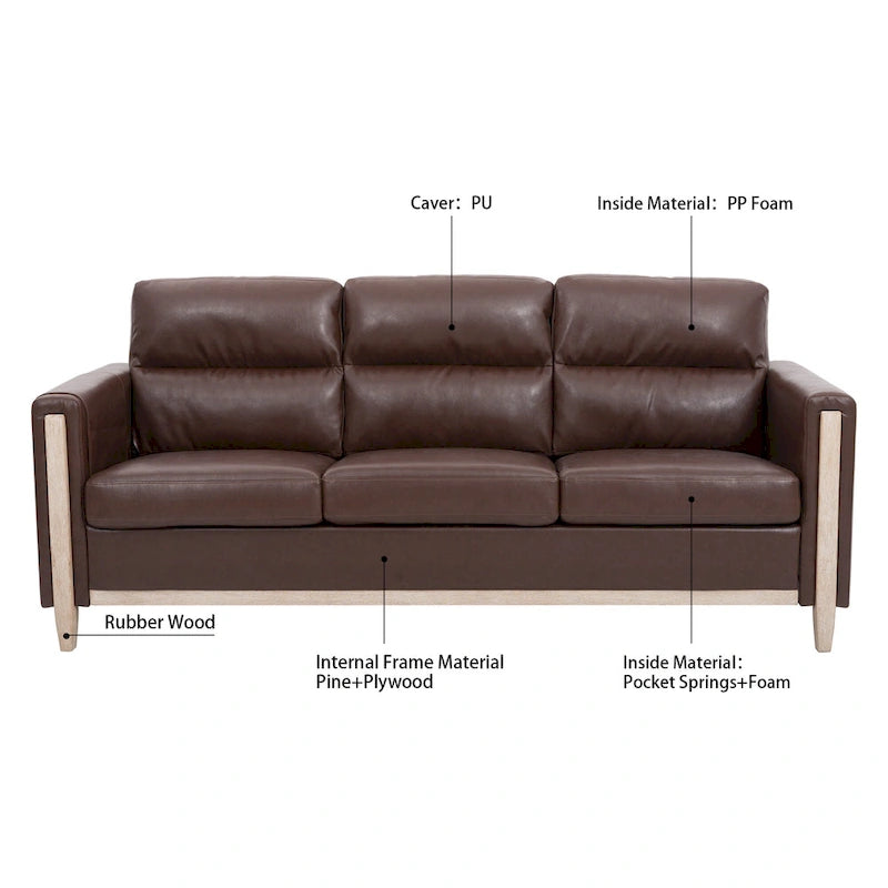Larb Modern Solid Wood Three-Seater Sofa Couch by Christopher Knight Home