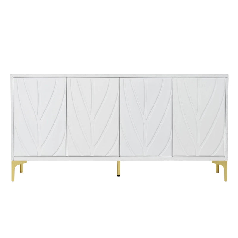 Creative carved 4-door Sideboard Handleless Press-to-Open Design Buffet Cabinet for Dining Room,Living Room, Bedroom, Hallway
