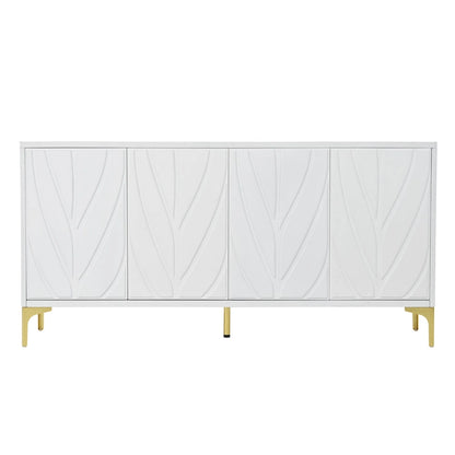 Creative carved 4-door Sideboard Handleless Press-to-Open Design Buffet Cabinet for Dining Room,Living Room, Bedroom, Hallway
