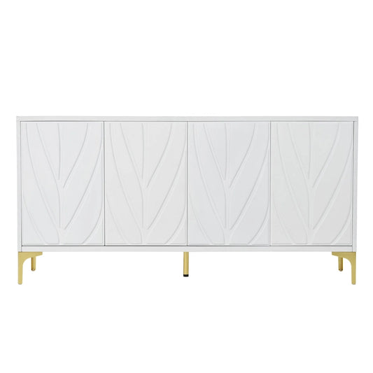 Creative carved 4-door Sideboard Handleless Press-to-Open Design Buffet Cabinet for Dining Room,Living Room, Bedroom, Hallway