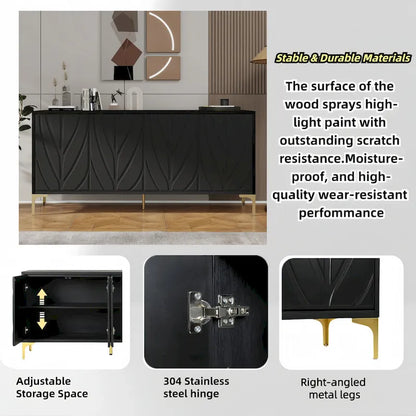 Creative carved 4-door Sideboard Handleless Press-to-Open Design Buffet Cabinet for Dining Room,Living Room, Bedroom, Hallway