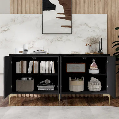 Creative carved 4-door Sideboard Handleless Press-to-Open Design Buffet Cabinet for Dining Room,Living Room, Bedroom, Hallway
