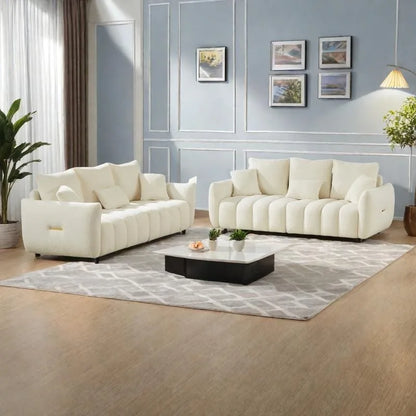 2-Pieces 6-Seat Teddy Fabric Sectional Sofa Set (3+3) with Wooden Frame & 6 Pillows