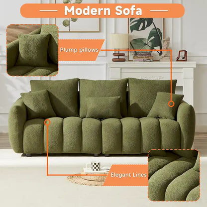2-Pieces 6-Seat Teddy Fabric Sectional Sofa Set (3+3) with Wooden Frame & 6 Pillows - image 2