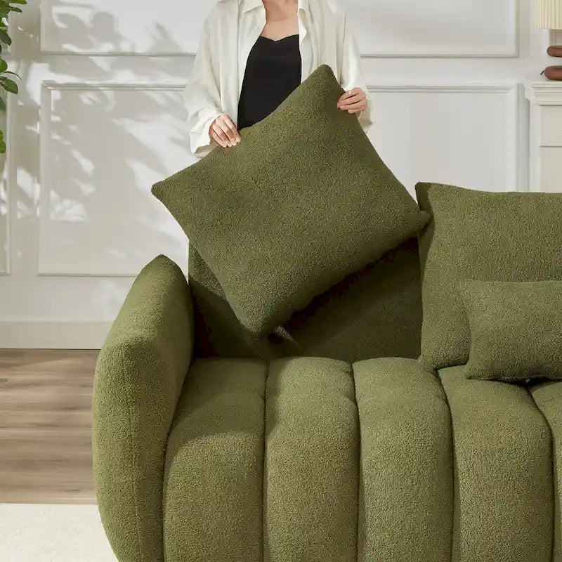 2-Pieces 6-Seat Teddy Fabric Sectional Sofa Set (3+3) with Wooden Frame & 6 Pillows - image 5
