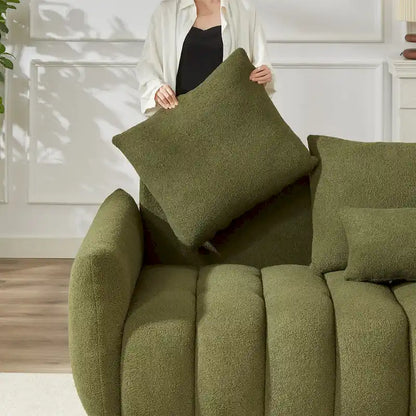 2-Pieces 6-Seat Teddy Fabric Sectional Sofa Set (3+3) with Wooden Frame & 6 Pillows - image 5