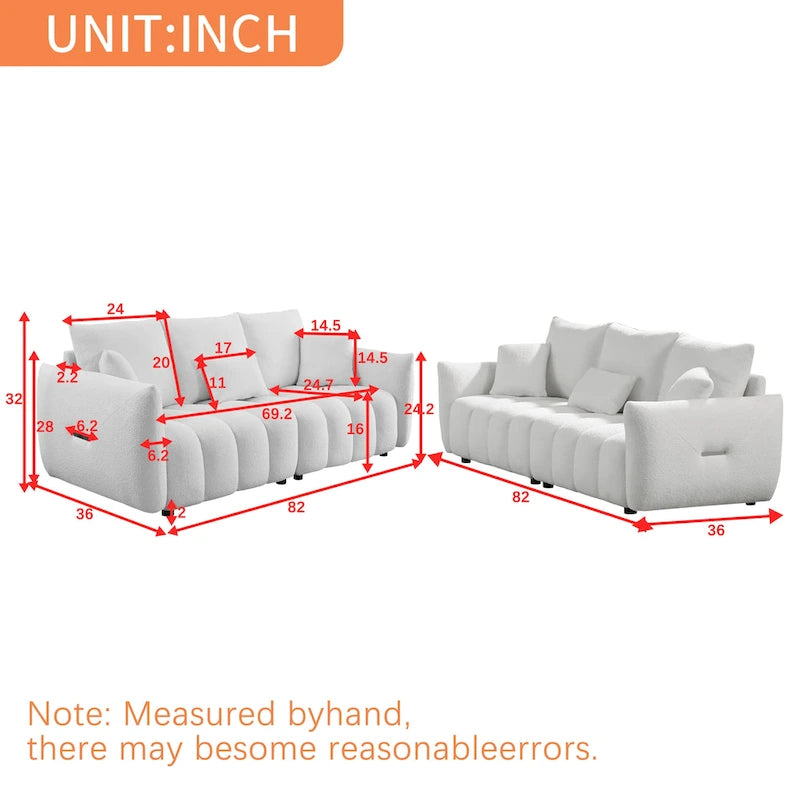 2-Pieces 6-Seat Teddy Fabric Sectional Sofa Set (3+3) with Wooden Frame & 6 Pillows - image 11