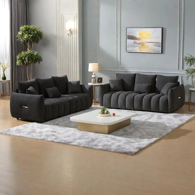 2-Pieces 6-Seat Teddy Fabric Sectional Sofa Set (3+3) with Wooden Frame & 6 Pillows - image 12