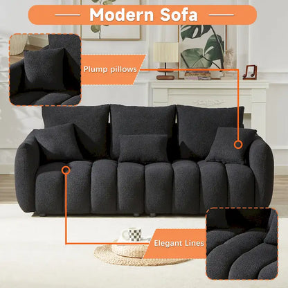 2-Pieces 6-Seat Teddy Fabric Sectional Sofa Set (3+3) with Wooden Frame & 6 Pillows - image 13