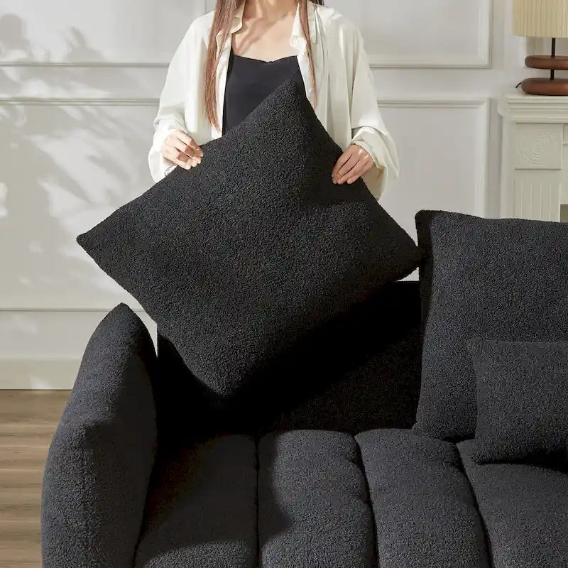 2-Pieces 6-Seat Teddy Fabric Sectional Sofa Set (3+3) with Wooden Frame & 6 Pillows - image 19