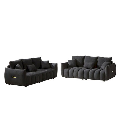 2-Pieces 6-Seat Teddy Fabric Sectional Sofa Set (3+3) with Wooden Frame & 6 Pillows - image 20