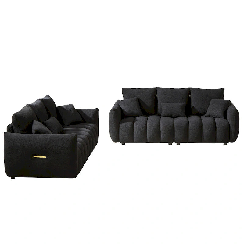 2-Pieces 6-Seat Teddy Fabric Sectional Sofa Set (3+3) with Wooden Frame & 6 Pillows - image 21