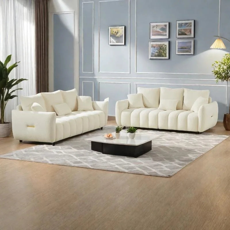 2-Pieces 6-Seat Teddy Fabric Sectional Sofa Set (3+3) with Wooden Frame & 6 Pillows - image 22