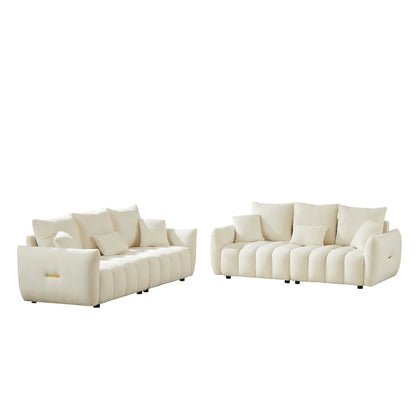 2-Pieces 6-Seat Teddy Fabric Sectional Sofa Set (3+3) with Wooden Frame & 6 Pillows - image 29