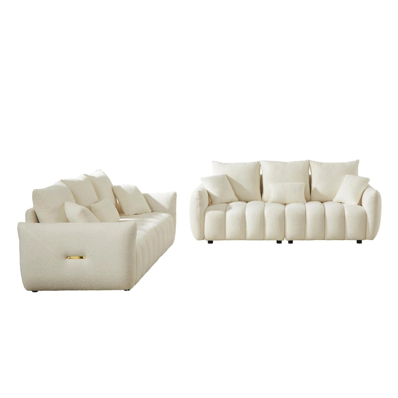 2-Pieces 6-Seat Teddy Fabric Sectional Sofa Set (3+3) with Wooden Frame & 6 Pillows - image 30